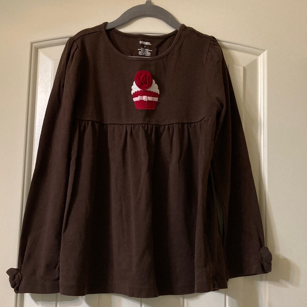 Gymboree Chocolate Brown Long Sleeve with Cupcake Appliqué